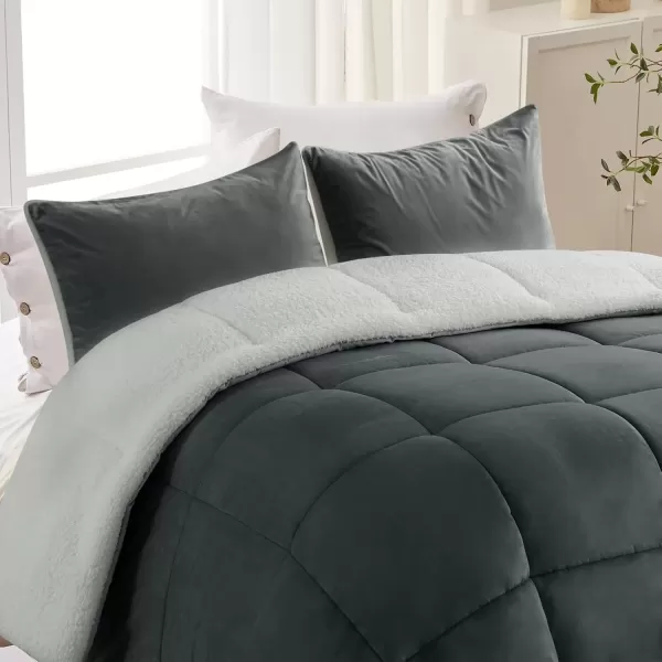 imageMicromink Sherpa Comforter Set 3 Piece Bed Set Queen Comforter Set DoubleSided Queen Size Breathable Fleece Down Alternative Comforter 2 Pillowcases Machine WashableCharcoal  White88quotx88quotCharcoal