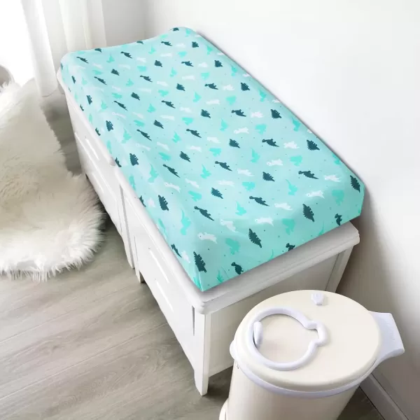imagePack and Play Sheets Fitted Mini Crib Sheets 2 Pack Playard Sheets Compatible with Graco Pack n Play Ultra Soft Breathable Material DinosaursAqua