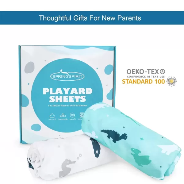 imagePack and Play Sheets Fitted Mini Crib Sheets 2 Pack Playard Sheets Compatible with Graco Pack n Play Ultra Soft Breathable Material DinosaursAqua