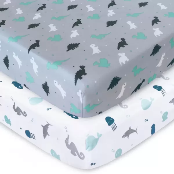 imagePack and Play Sheets Fitted Mini Crib Sheets 2 Pack Playard Sheets Compatible with Graco Pack n Play Ultra Soft Breathable Material DinosaursGrey
