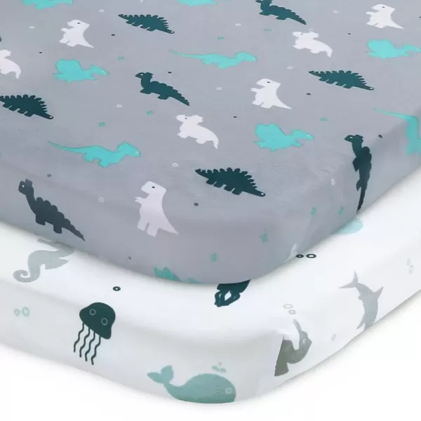 imagePack and Play Sheets Fitted Mini Crib Sheets 2 Pack Playard Sheets Compatible with Graco Pack n Play Ultra Soft Breathable Material DinosaursGrey