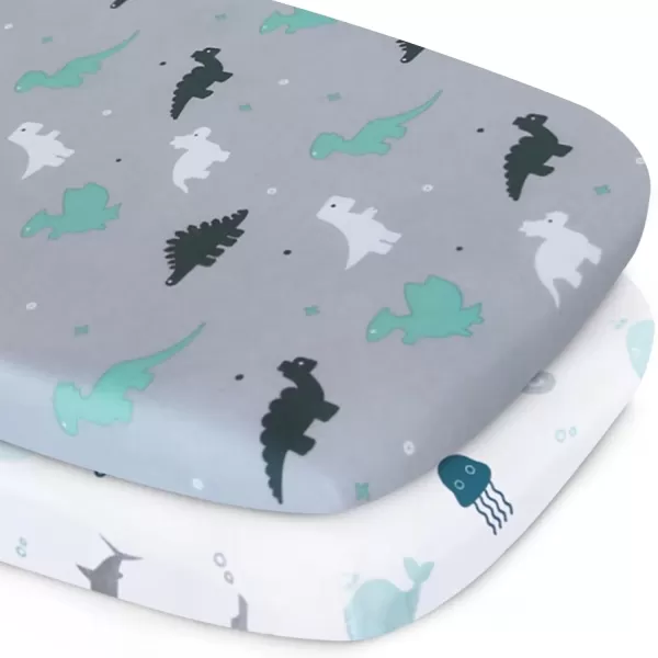 imagePack and Play Sheets Fitted Mini Crib Sheets 2 Pack Playard Sheets Compatible with Graco Pack n Play Ultra Soft Breathable Material DinosaursGrey