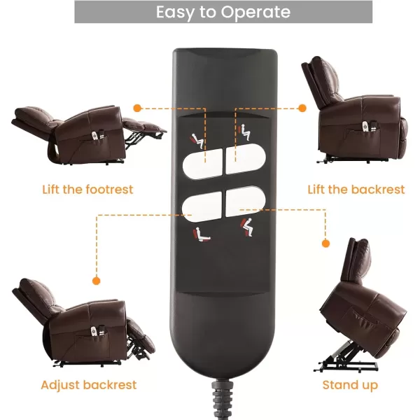 imagePower Lift Chair Recliner for Elderly with Massage ampamp Heat Power Lift Recliner Chairs for Elderly with Luxury 12MM Thick Leather Lift Chairs Recliners Pure Copper Dual Motors Lift Chair OcherBrown