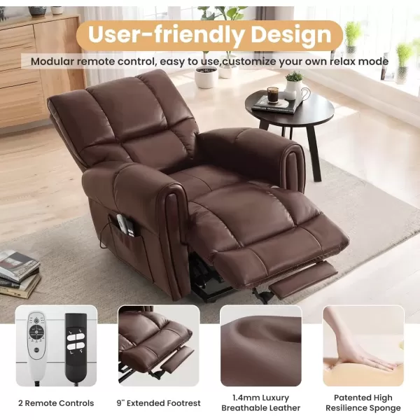 imagePower Lift Chair Recliner for Elderly with Massage ampamp Heat Power Lift Recliner Chairs for Elderly with Luxury 12MM Thick Leather Lift Chairs Recliners Pure Copper Dual Motors Lift Chair OcherBrown