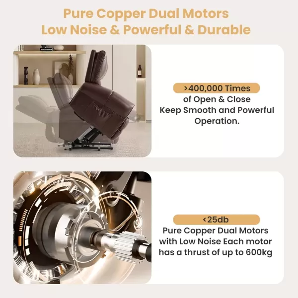 imagePower Lift Chair Recliner for Elderly with Massage ampamp Heat Power Lift Recliner Chairs for Elderly with Luxury 12MM Thick Leather Lift Chairs Recliners Pure Copper Dual Motors Lift Chair OcherBrown