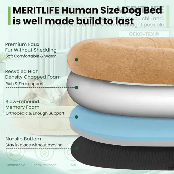 imagePremium 400 GSM 3D Air Fabric Medium Human Dog Bed for Adult People1 Napping Blanket Shabby Human Size Giant Orthopedic Dog Bed 68quot Lx325 Wx12 Th Firm Bolster Plush Detachable Cover KhakiKhaki