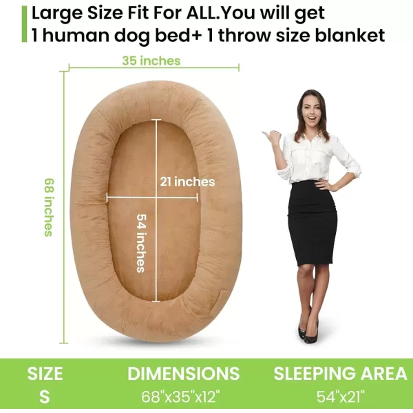 imagePremium 400 GSM 3D Air Fabric Medium Human Dog Bed for Adult People1 Napping Blanket Shabby Human Size Giant Orthopedic Dog Bed 68quot Lx325 Wx12 Th Firm Bolster Plush Detachable Cover KhakiKhaki