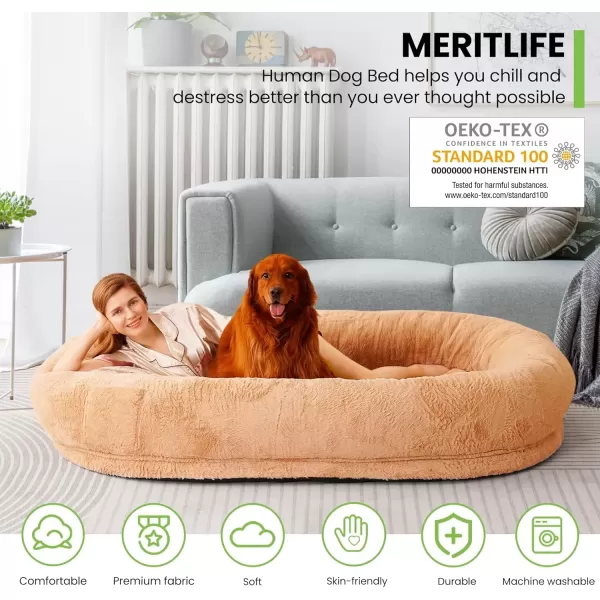 imagePremium 400 GSM 3D Air Fabric Medium Human Dog Bed for Adult People1 Napping Blanket Shabby Human Size Giant Orthopedic Dog Bed 68quot Lx325 Wx12 Th Firm Bolster Plush Detachable Cover KhakiKhaki