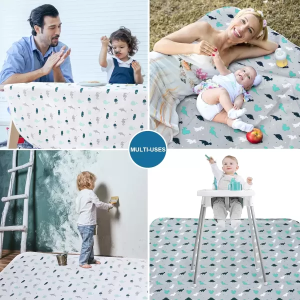 imageSPRINGSPIRIT Splat Mat for Under High Chair 2 Pack High Chair Mat for Floor Waterproof Mat Mealtime Playtime AntiSlip and Washable High Chair Mat 42quot x 46quot Dinosaurs ampamp OceanGray
