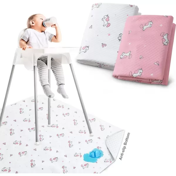 imageSPRINGSPIRIT Splat Mat for Under High Chair 2 Pack High Chair Mat for Floor Waterproof Mat Mealtime Playtime AntiSlip and Washable High Chair Mat 42quot x 46quot Dinosaurs ampamp OceanPink