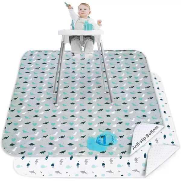 imageSPRINGSPIRIT Splat Mat for Under High Chair 2 Pack High Chair Mat for Floor Waterproof Mat Mealtime Playtime AntiSlip and Washable High Chair Mat 42quot x 46quot Dinosaurs ampamp OceanGray