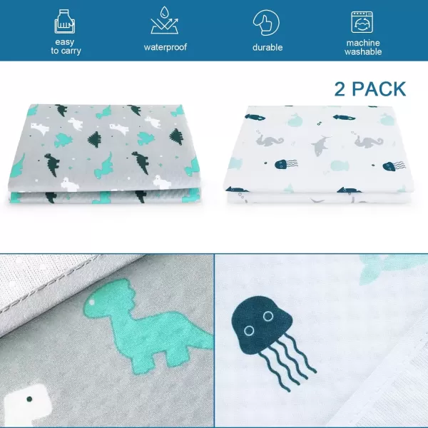 imageSPRINGSPIRIT Splat Mat for Under High Chair 2 Pack High Chair Mat for Floor Waterproof Mat Mealtime Playtime AntiSlip and Washable High Chair Mat 42quot x 46quot Dinosaurs ampamp OceanGray