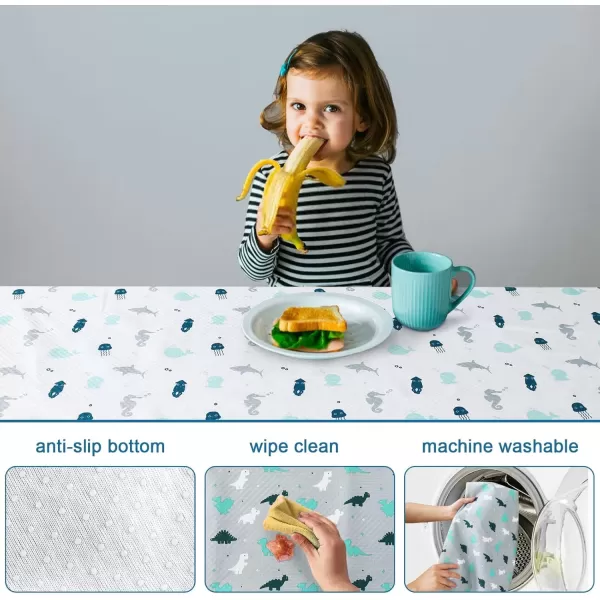 imageSPRINGSPIRIT Splat Mat for Under High Chair 2 Pack High Chair Mat for Floor Waterproof Mat Mealtime Playtime AntiSlip and Washable High Chair Mat 42quot x 46quot Dinosaurs ampamp OceanGray