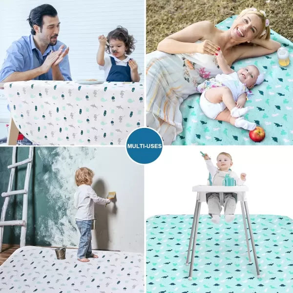 imageSPRINGSPIRIT Splat Mat for Under High Chair 2 Pack High Chair Mat for Floor Waterproof Mat Mealtime Playtime AntiSlip and Washable High Chair Mat 42quot x 46quot Dinosaurs ampamp OceanAqua