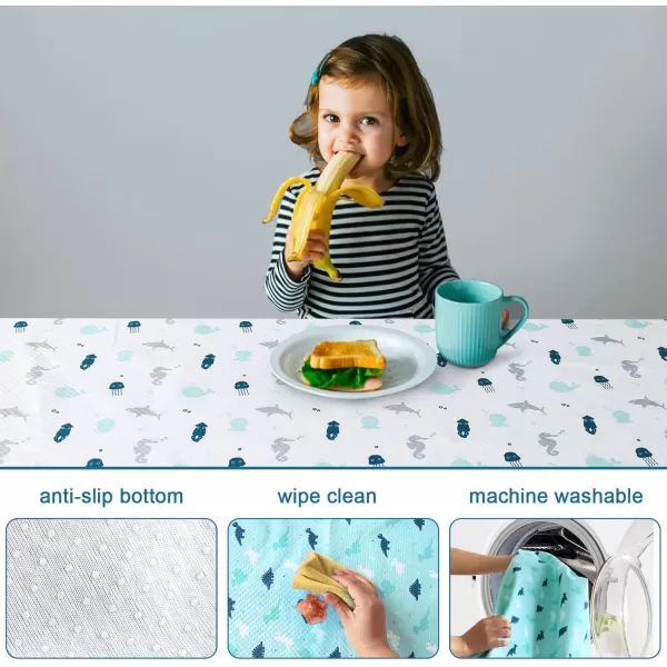 imageSPRINGSPIRIT Splat Mat for Under High Chair 2 Pack High Chair Mat for Floor Waterproof Mat Mealtime Playtime AntiSlip and Washable High Chair Mat 42quot x 46quot Dinosaurs ampamp OceanAqua
