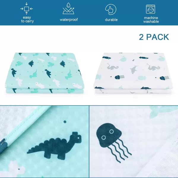 imageSPRINGSPIRIT Splat Mat for Under High Chair 2 Pack High Chair Mat for Floor Waterproof Mat Mealtime Playtime AntiSlip and Washable High Chair Mat 42quot x 46quot Dinosaurs ampamp OceanAqua