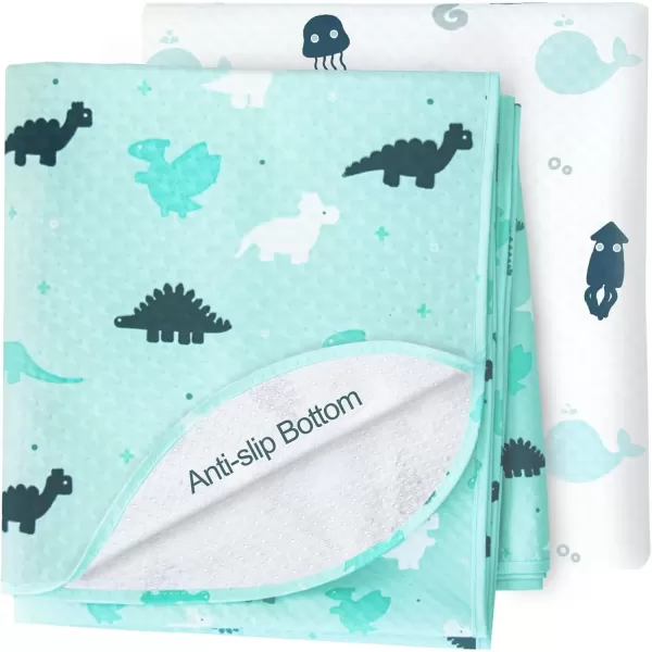 imageSPRINGSPIRIT Splat Mat for Under High Chair 2 Pack High Chair Mat for Floor Waterproof Mat Mealtime Playtime AntiSlip and Washable High Chair Mat 42quot x 46quot Dinosaurs ampamp OceanAqua