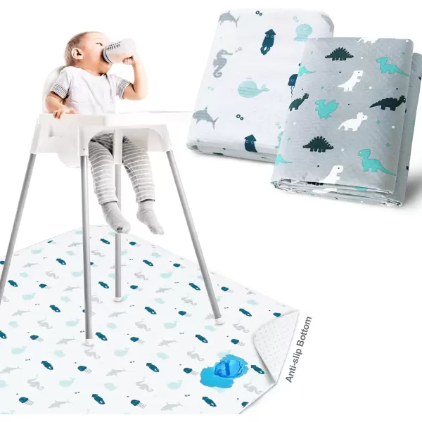 imageSPRINGSPIRIT Splat Mat for Under High Chair 2 Pack High Chair Mat for Floor Waterproof Mat Mealtime Playtime AntiSlip and Washable High Chair Mat 42quot x 46quot Dinosaurs ampamp OceanGray
