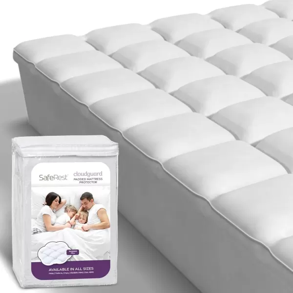 imageSafeRest 100 Waterproof Queen Size Mattress Protector  Fitted with Stretchable Pockets  Machine Washable Cotton Mattress Cover for BedCloudGuard Ultra Padded