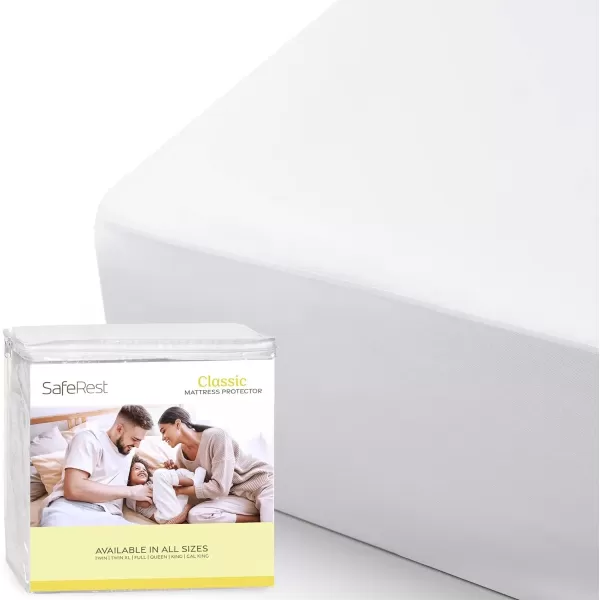 imageSafeRest 100 Waterproof Queen Size Mattress Protector  Fitted with Stretchable Pockets  Machine Washable Cotton Mattress Cover for BedPolyester