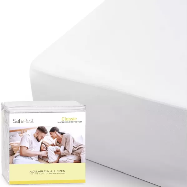 imageSafeRest 100 Waterproof Queen Size Mattress Protector  Fitted with Stretchable Pockets  Machine Washable Cotton Mattress Cover for BedPolyester