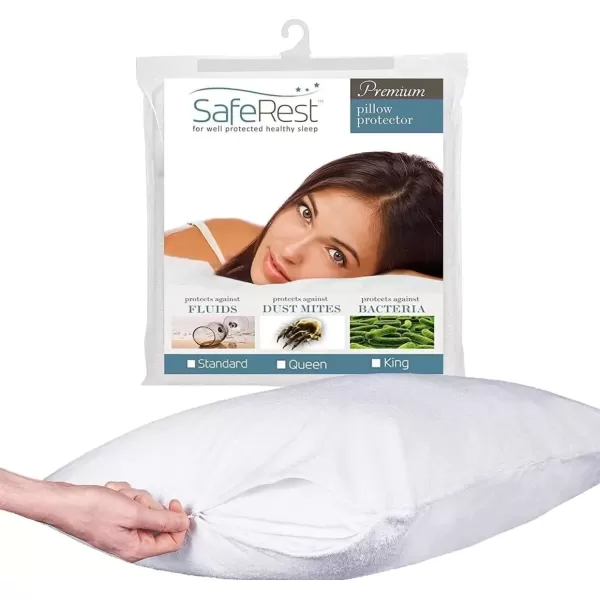 imageSafeRest Pillow Protector  Pack of 1  Standard Size Waterproof Pillow Cover  Zippered Pillow Encasement for College Dorm Room New Home First Apartment  Cotton Terry Waterproof BreathableStandard 1Pack