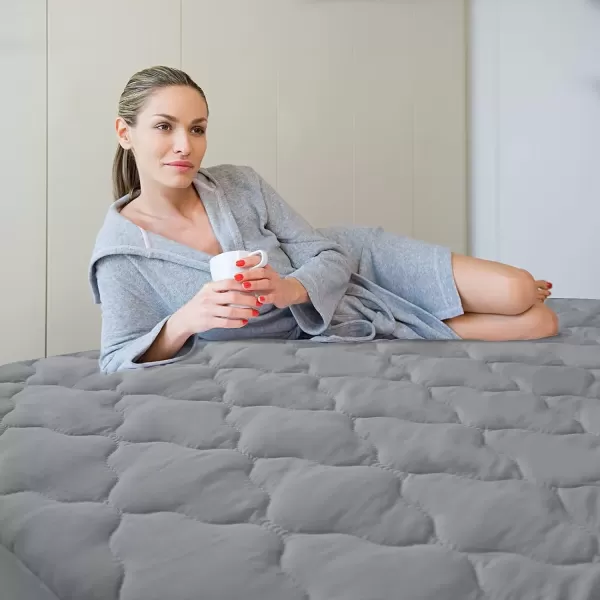 imageTwin Mattres Protector Pad Waterproof Quilted Breathable ampamp Cooling Twin Size Mattress Topper Cover Fitted for Kids with Deep Pocket Up to 14quot for Single Bed GrayGray