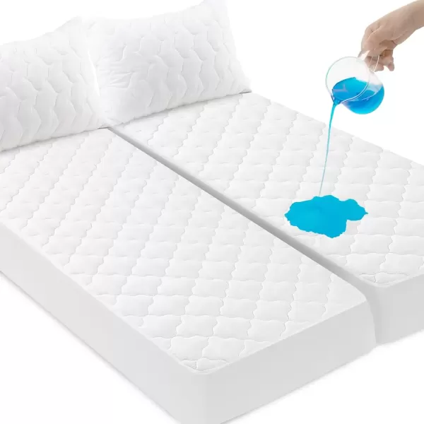 imageTwin Mattres Protector Pad Waterproof Quilted Breathable ampamp Cooling Twin Size Mattress Topper Cover Fitted for Kids with Deep Pocket Up to 14quot for Single Bed GrayWhite