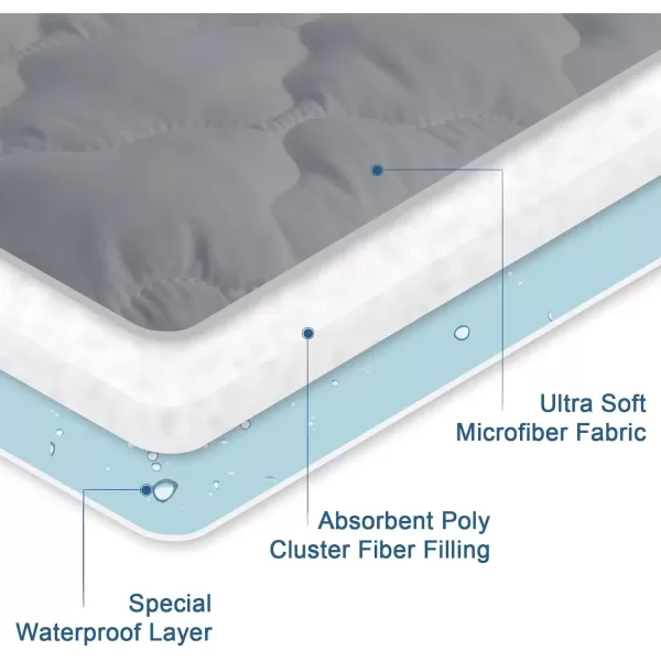 imageTwin Mattres Protector Pad Waterproof Quilted Breathable ampamp Cooling Twin Size Mattress Topper Cover Fitted for Kids with Deep Pocket Up to 14quot for Single Bed GrayGray
