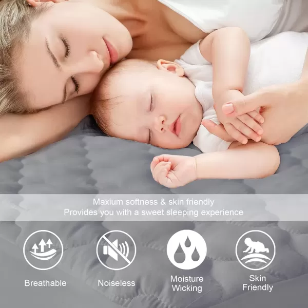 imageTwin Mattres Protector Pad Waterproof Quilted Breathable ampamp Cooling Twin Size Mattress Topper Cover Fitted for Kids with Deep Pocket Up to 14quot for Single Bed GrayGray