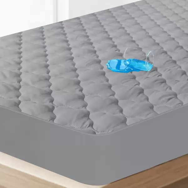 imageTwin Mattres Protector Pad Waterproof Quilted Breathable ampamp Cooling Twin Size Mattress Topper Cover Fitted for Kids with Deep Pocket Up to 14quot for Single Bed GrayGray