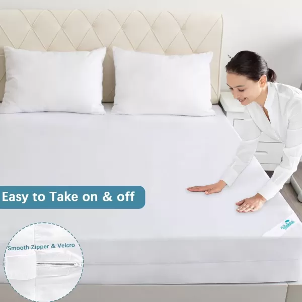 imageTwin Zippered Mattress Protector Waterproof 3457913Inches Low Profile Mattress Encasement ampamp Mattress Cover for Kids 6 Sides Wrapping Box Spring Cover Smooth ampamp BreathableQueen