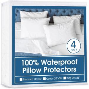image4 Pack Pillow Protectors with Zipper Standard Size Breathable ampamp Noiseless Pillow Protector 100 Waterproof Pillow Cases 2026 White Pillow CoversStandard