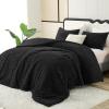 imageCozyLux Fluffy Queen Comforter Set  Super Soft Faux Fur Cream White Comforter Queen Size Warm Fleece Bedding Set 3 Pieces Plush Fuzzy Bed Set 1 Shaggy Comforter 2 PillowcasesBlack