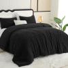 imageCozyLux Fluffy Queen Comforter Set  Super Soft Faux Fur Cream White Comforter Queen Size Warm Fleece Bedding Set 3 Pieces Plush Fuzzy Bed Set 1 Shaggy Comforter 2 PillowcasesBlack