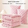 imageCozyLux Queen Size Comforter Set Sage Green Fluffy Plush Fleece Comforter with Checkered Pattern Farmhouse Boho Soft Warm Bed Set 3 Pieces 1 Comforter and 2 PillowcasesBlush Pink