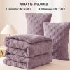 imageCozyLux Queen Size Comforter Set Sage Green Fluffy Plush Fleece Comforter with Checkered Pattern Farmhouse Boho Soft Warm Bed Set 3 Pieces 1 Comforter and 2 PillowcasesLight Purple