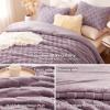 imageCozyLux Queen Size Comforter Set Sage Green Fluffy Plush Fleece Comforter with Checkered Pattern Farmhouse Boho Soft Warm Bed Set 3 Pieces 1 Comforter and 2 PillowcasesLight Purple