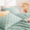 imageCozyLux Queen Size Comforter Set Sage Green Fluffy Plush Fleece Comforter with Checkered Pattern Farmhouse Boho Soft Warm Bed Set 3 Pieces 1 Comforter and 2 PillowcasesSage Green