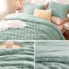 imageCozyLux Queen Size Comforter Set Sage Green Fluffy Plush Fleece Comforter with Checkered Pattern Farmhouse Boho Soft Warm Bed Set 3 Pieces 1 Comforter and 2 PillowcasesSage Green