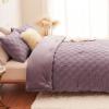 imageCozyLux Queen Size Comforter Set Sage Green Fluffy Plush Fleece Comforter with Checkered Pattern Farmhouse Boho Soft Warm Bed Set 3 Pieces 1 Comforter and 2 PillowcasesLight Purple