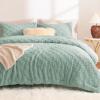 imageCozyLux Queen Size Comforter Set Sage Green Fluffy Plush Fleece Comforter with Checkered Pattern Farmhouse Boho Soft Warm Bed Set 3 Pieces 1 Comforter and 2 PillowcasesSage Green