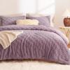imageCozyLux Queen Size Comforter Set Sage Green Fluffy Plush Fleece Comforter with Checkered Pattern Farmhouse Boho Soft Warm Bed Set 3 Pieces 1 Comforter and 2 PillowcasesLight Purple