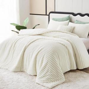 imageCozyLux Fluffy Queen Comforter Set  Super Soft Faux Fur Cream White Comforter Queen Size Warm Fleece Bedding Set 3 Pieces Plush Fuzzy Bed Set 1 Shaggy Comforter 2 PillowcasesCream White