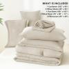 imageCozyLux Queen Comforter Set Beige  7 Pieces Seersucker Bed in a Bag Soft Lightweight Boho Bedding Set with All Season Comforters Queen Size Sheets Pillowcases ampamp ShamsBeige