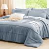 imageCozyLux Queen Comforter Set Beige 7 Pieces Soft Prewashed Pinch Pleat Bed in a Bag Queen Comforter Set with Sheets Boho Bed Set with Down Alternative Comforter Sheets Pillowcases ampamp ShamsGrayish Blue