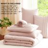 imageCozyLux Queen Comforter Set Beige 7 Pieces Soft Prewashed Pinch Pleat Bed in a Bag Queen Comforter Set with Sheets Boho Bed Set with Down Alternative Comforter Sheets Pillowcases ampamp ShamsBlush Pink