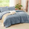 imageCozyLux Queen Comforter Set Beige 7 Pieces Soft Prewashed Pinch Pleat Bed in a Bag Queen Comforter Set with Sheets Boho Bed Set with Down Alternative Comforter Sheets Pillowcases ampamp ShamsGrayish Blue