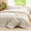 imageCozyLux Queen Comforter Set Beige 7 Pieces Soft Prewashed Pinch Pleat Bed in a Bag Queen Comforter Set with Sheets Boho Bed Set with Down Alternative Comforter Sheets Pillowcases ampamp ShamsBeige