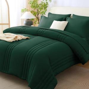 imageCozyLux Queen Comforter Set  7 Pieces Bed in a Bag Beige Comforters Queen Size Bed Set Soft Bedding Set with All Seasons Comforter Sheets Pillowcases ampamp ShamsEmerald Green